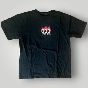 SIZE L - Half Evil 333 Black T Shirt Flame Fire Streetwear Exclusive
